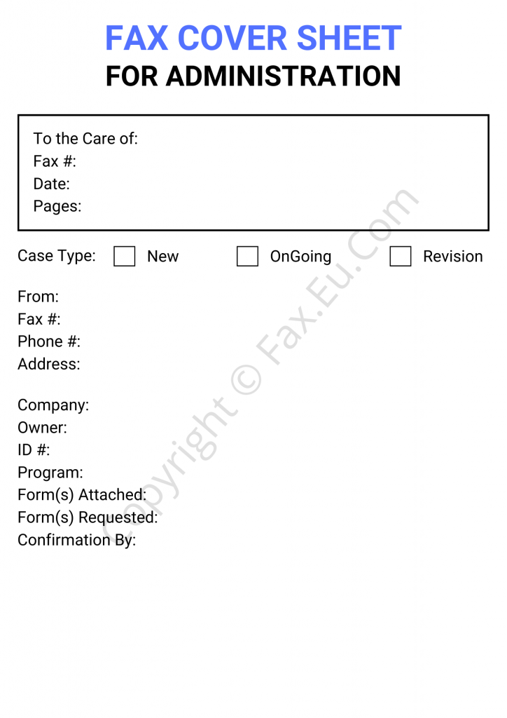 Administration Fax Cover Sheet Template