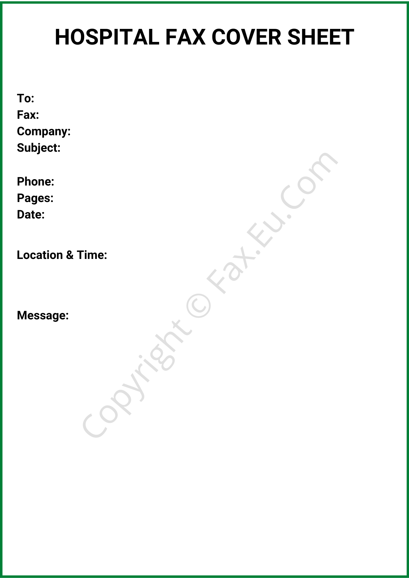 Hospital Fax Cover Sheet Printable and Editable Free Fax Cover
