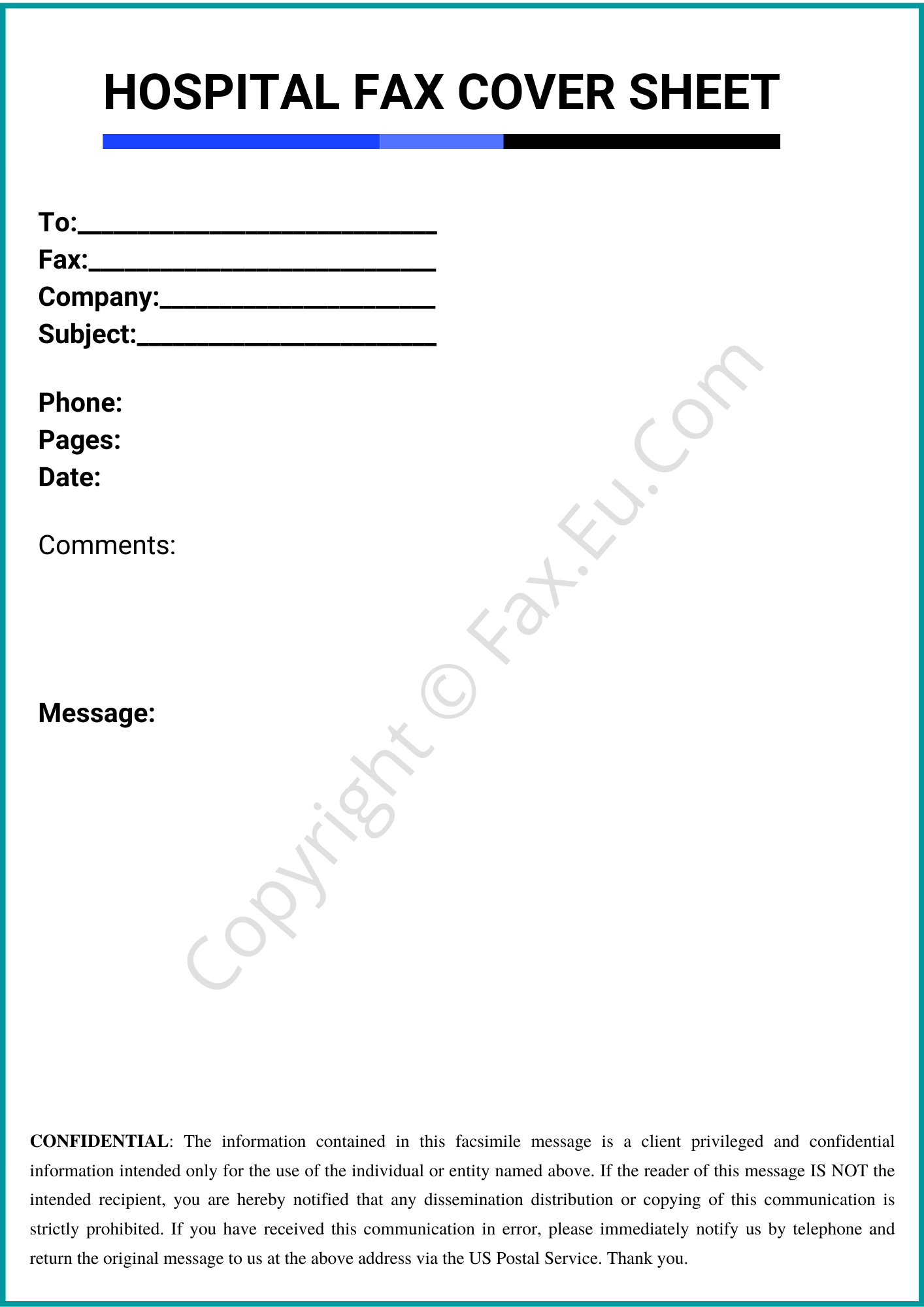 Hospital Fax Cover Sheet Printable And Editable Free Fax Cover Sheet Templates 5907