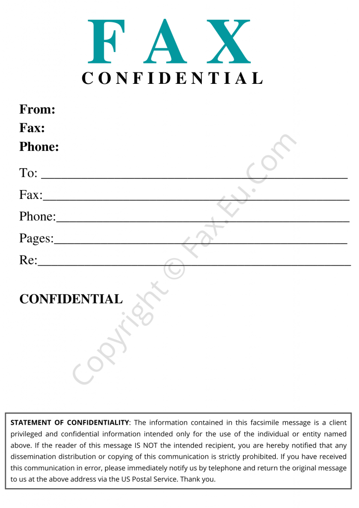 Printable Confidential Fax Cover Sheet