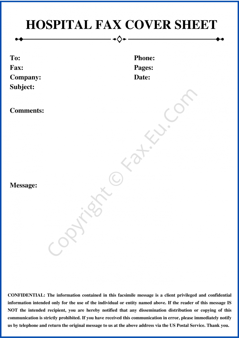 Hospital Fax Cover Sheet Printable and Editable Free Fax Cover