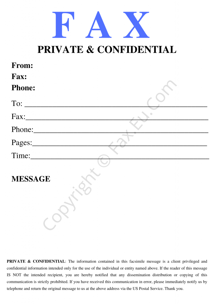 Printable Private Confidential Fax Cover Sheet